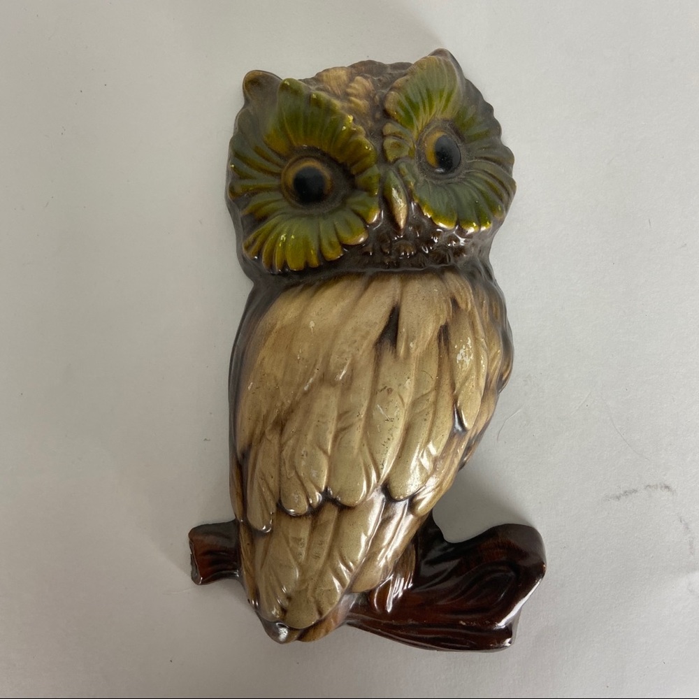 Vintage Chalkware Retro Owl Wall Ornament